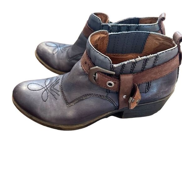 Maya Selma navy leather and brown booties - Picture 2 of 8